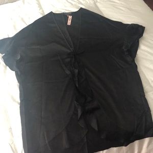 Black ruffle front robe